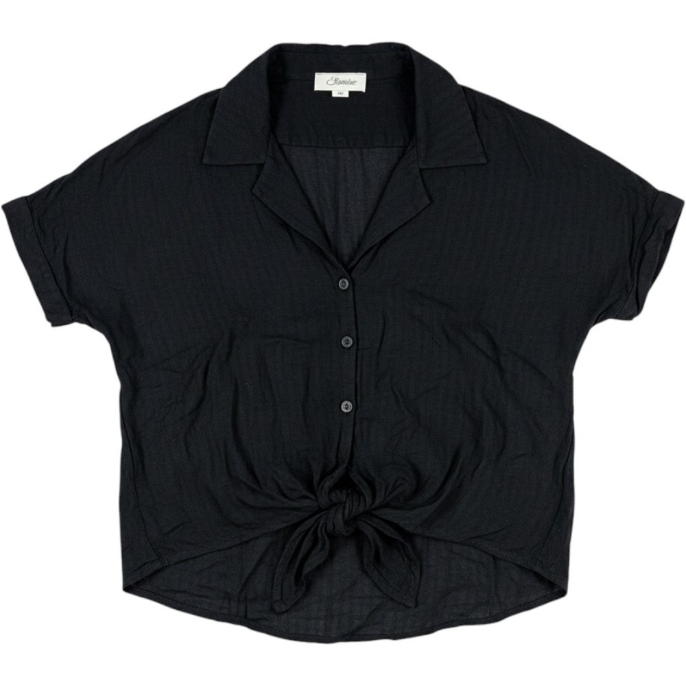 Starlet Tie Front Button Down Shirt Short Sleeve Black Medium Womens